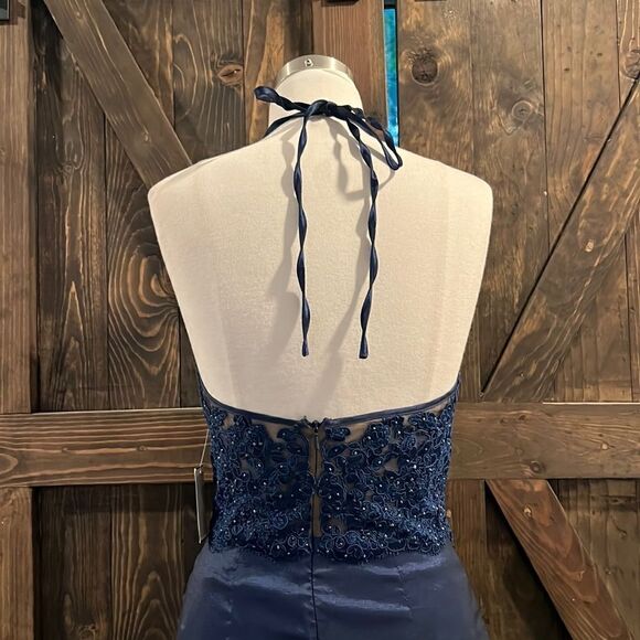 NWT Davids Bridal XSCAPE Bridesmaid Dress Navy Mermaid sheer Formal Dress Prom - Picture 5 of 14